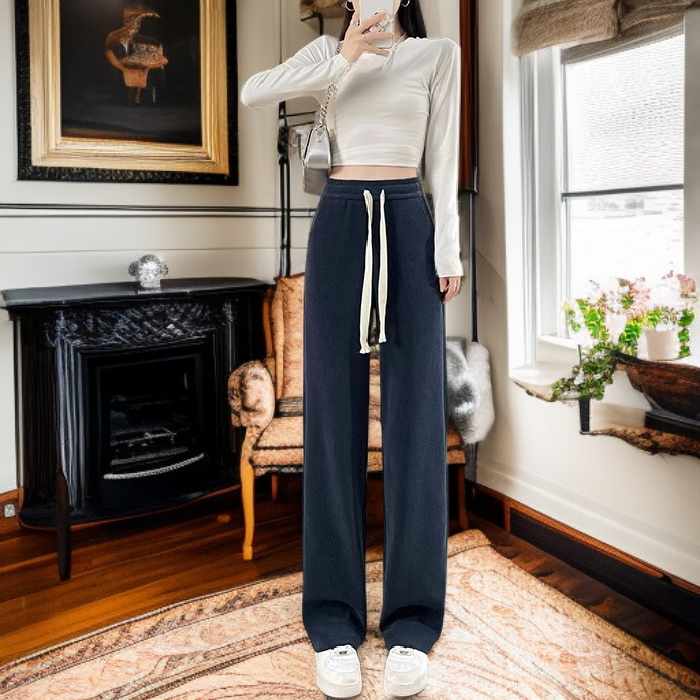 High waisted wide leg fleece pants for daily wear