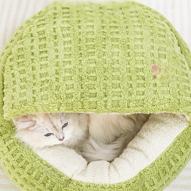 軟格紋半封閉猫咪貝殼窩