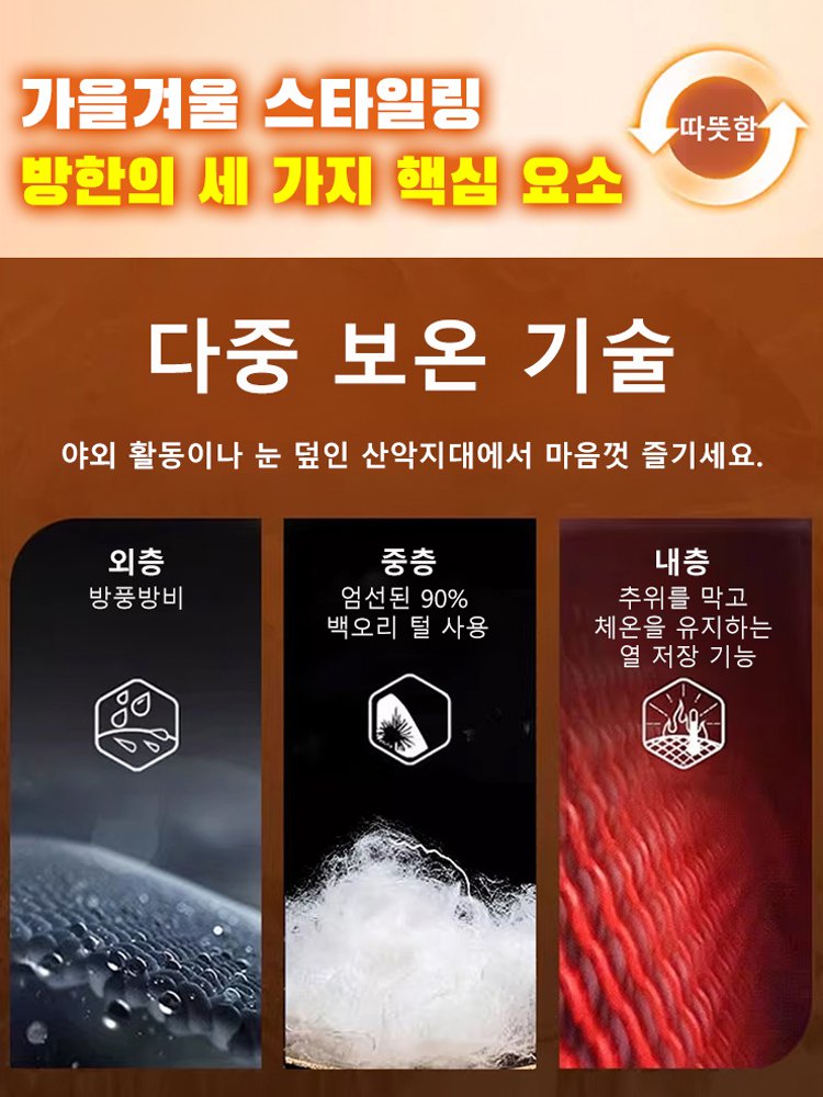 【커플용 동일 모델】두꺼운 레이어드 스타일 후드 다운 재킷