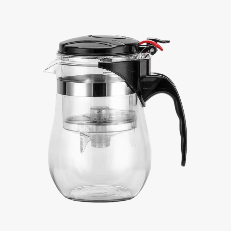 Hitzebeständige und explosionssichere Glasteekanne, Ein-Knopf-Filter, geeignet für Tee und Wasser