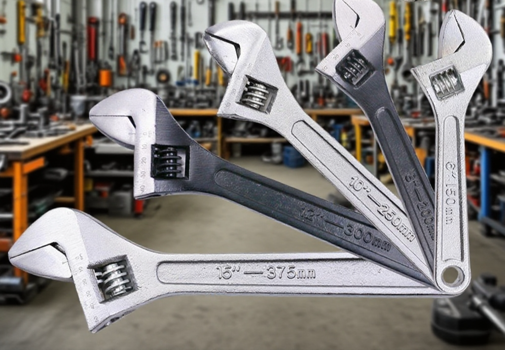 Ergonomic handle on full steel adjustable wrench