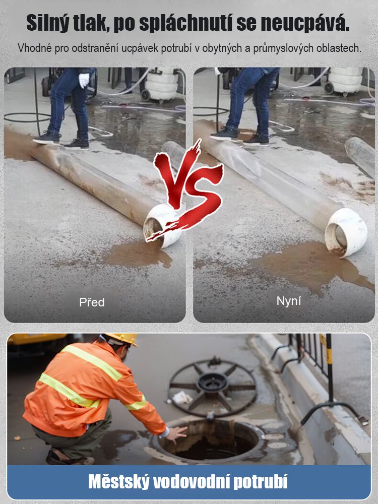 Sada pro čištění a uvolnění vysokotlakým potrubím s tryskou „Jedním stiskem čisté“ vodní krysy