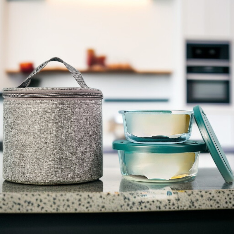 حاوية أرز من الزجاج المقاوم للحرارة مع فتحة بخار من السيليكون 350 مل مجموعة من 6 قطع