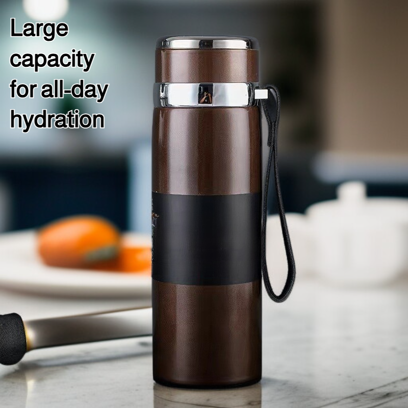 Portable large-capacity outdoor sports water bottle on rocky terrain