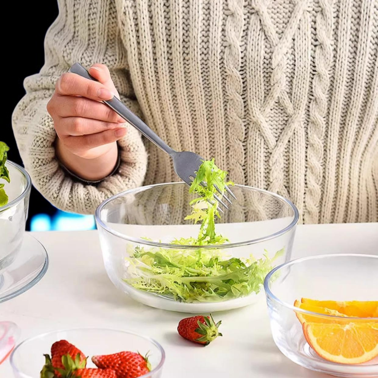 Cuenco de cristal grueso resistente al calor, apto para ensaladas, arroz, sopas y fideos