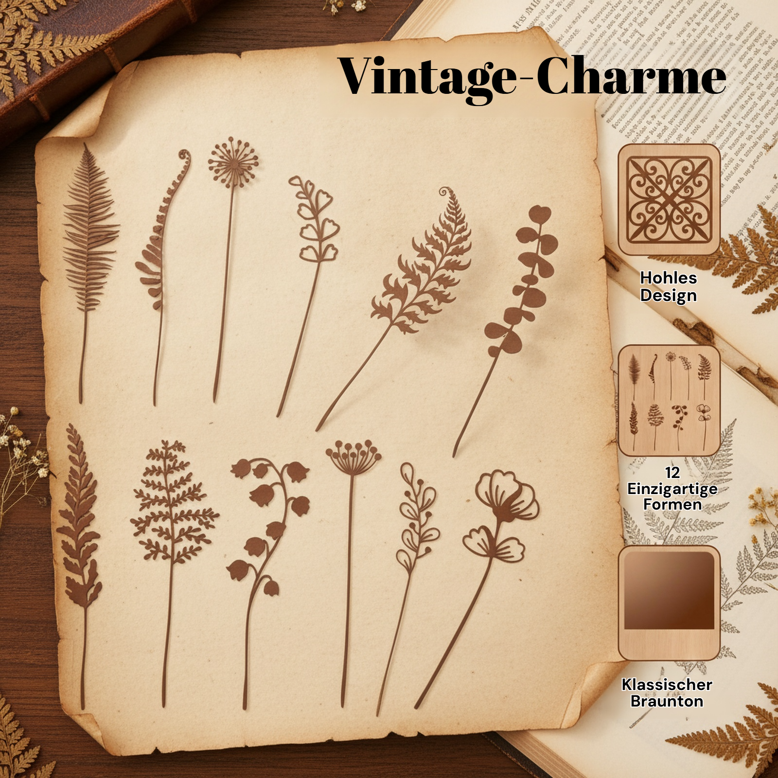 Chinesisches Retro-Blumengeländer-Set, 12-teilig mit durchbrochenem Design