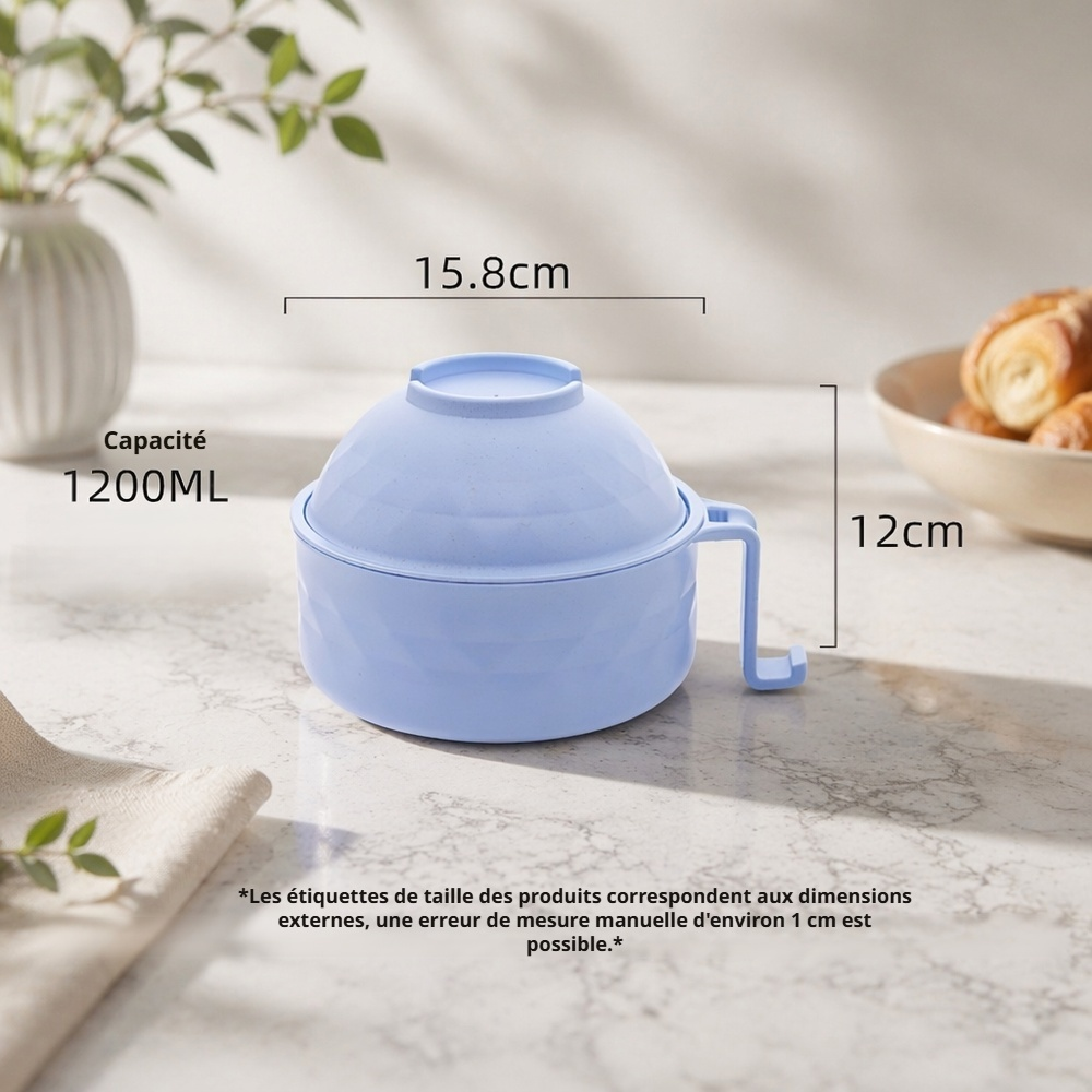 Bol à nouilles avec couvercle et passoire, grande capacité, vaisselle portable pour dortoir étudiant