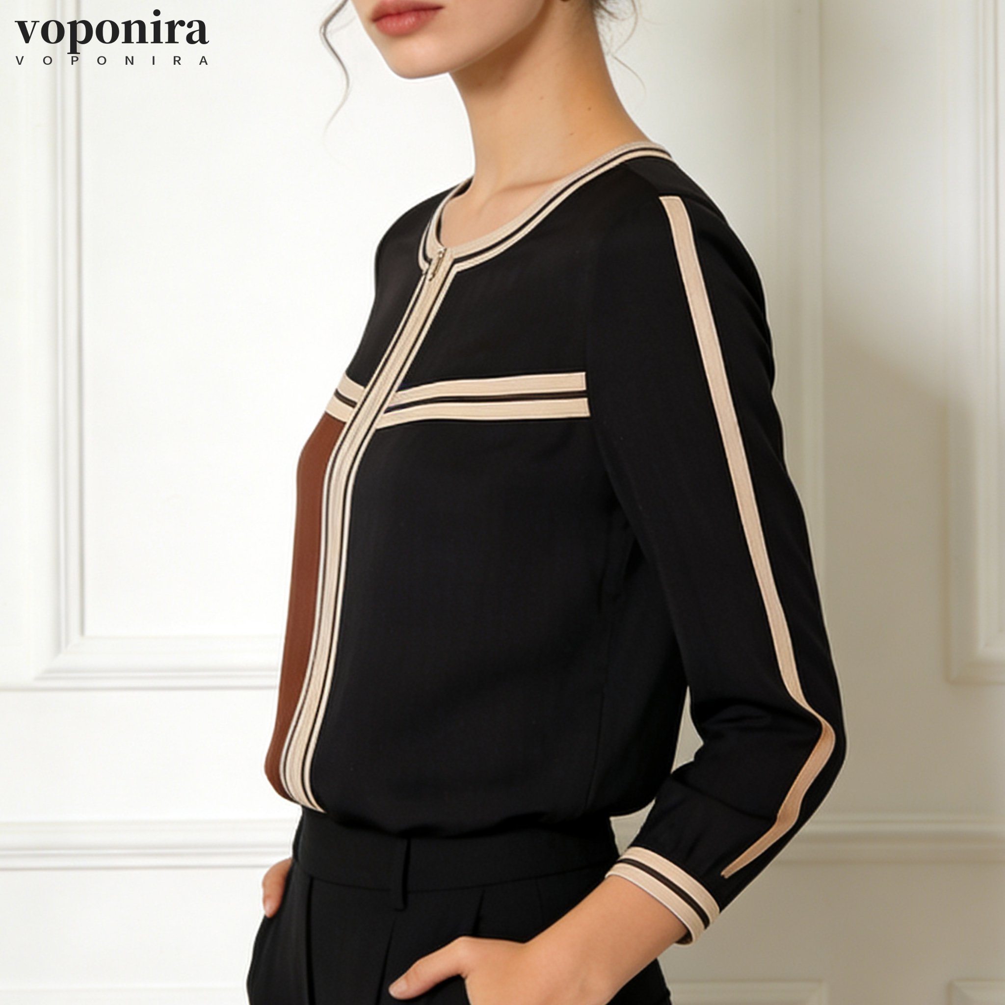 黒と茶色のカラーブロックシャツ