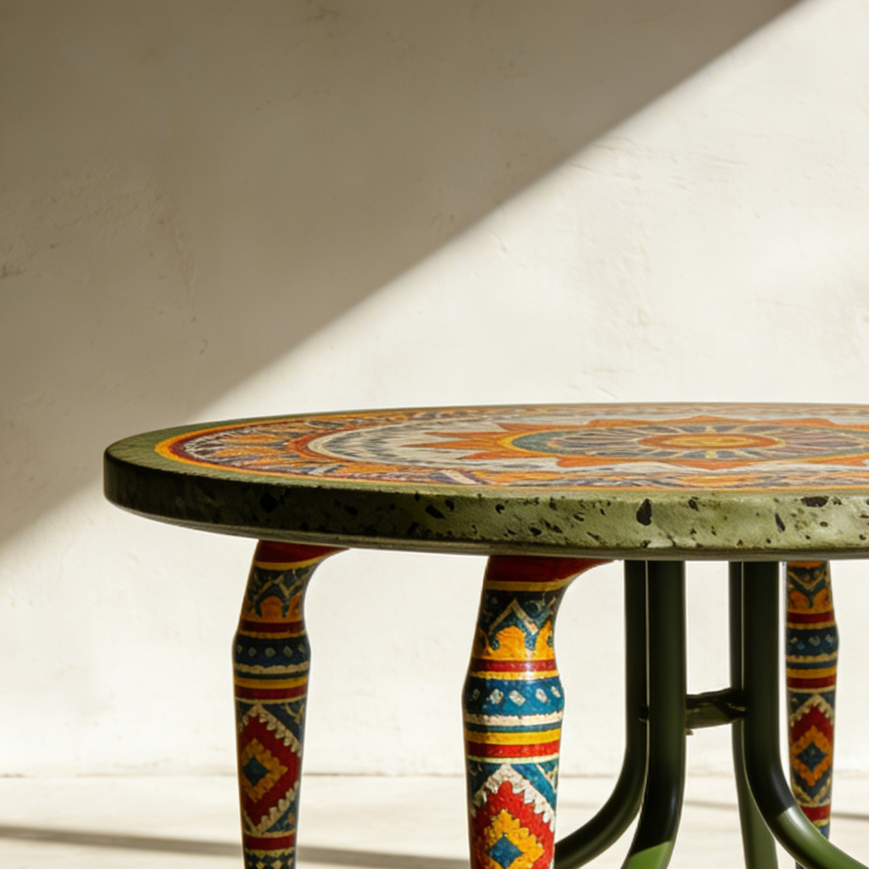 거실에 배치된 원형 테이블 인테리어 연출