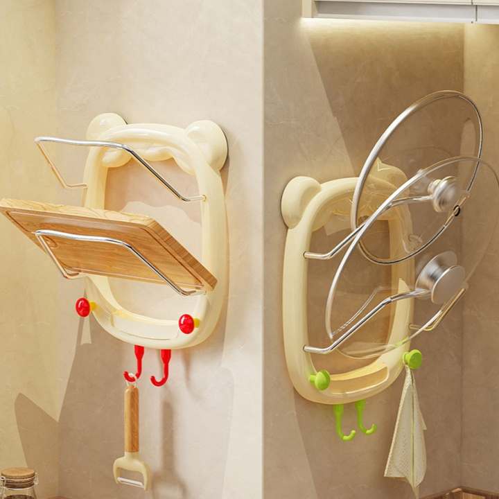 強力吸盤付き多機能鍋蓋ラック