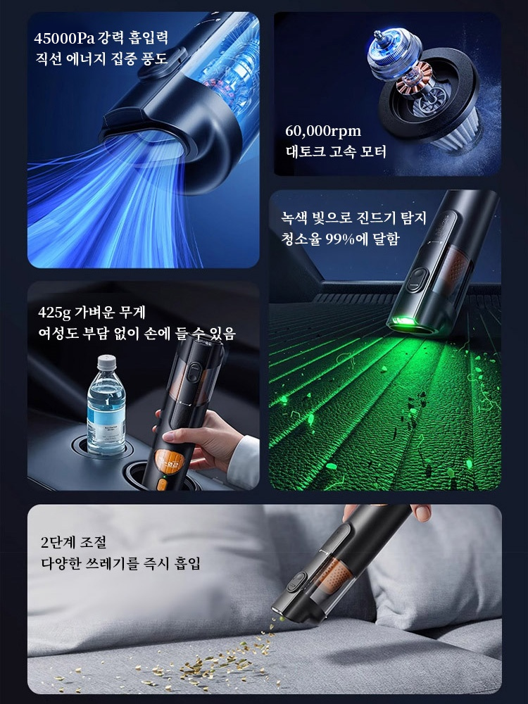 한 대가 세 대를 대신! 흡입·송풍·배기 5-in-1!무선 차량용 미니 청소기【흡입 및 송풍 가능】