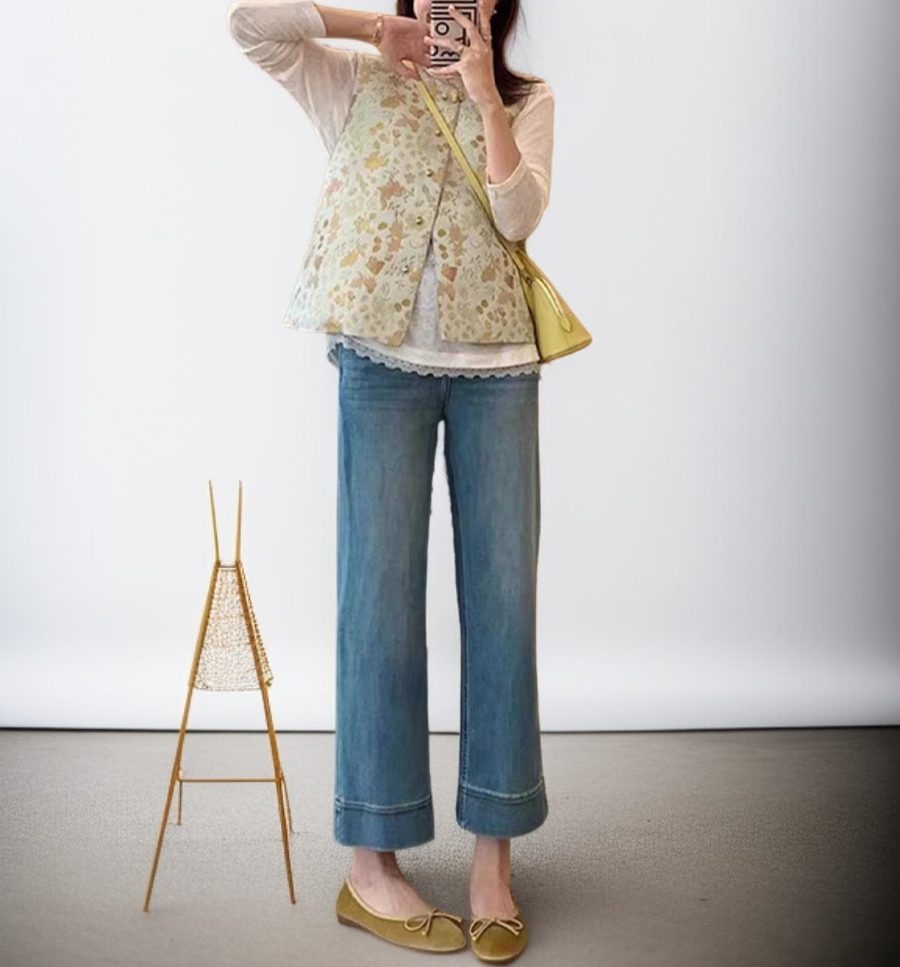 ハイウエストデザインのレディースワイドパンツ