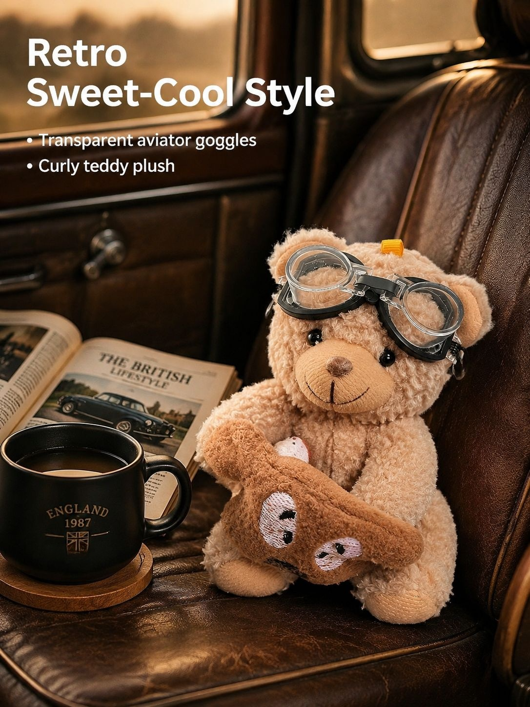 Cute bear-shaped gear shift lever decoration in car interior