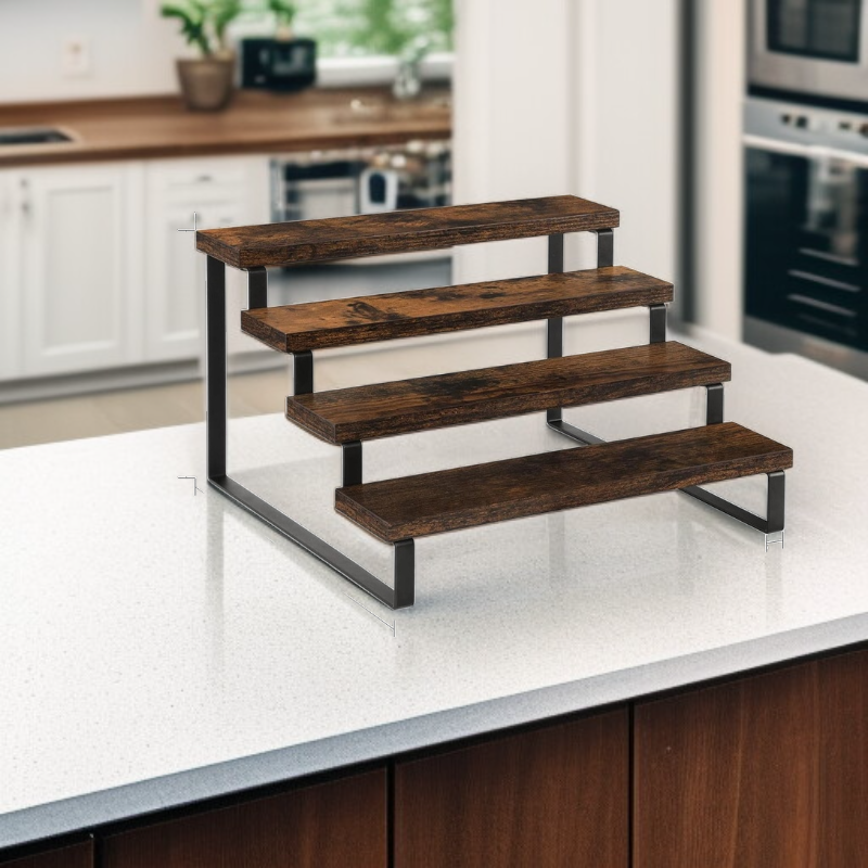 Wooden Countertop Spice Storage Display Rack Multi-Layer Kitchen Organizer