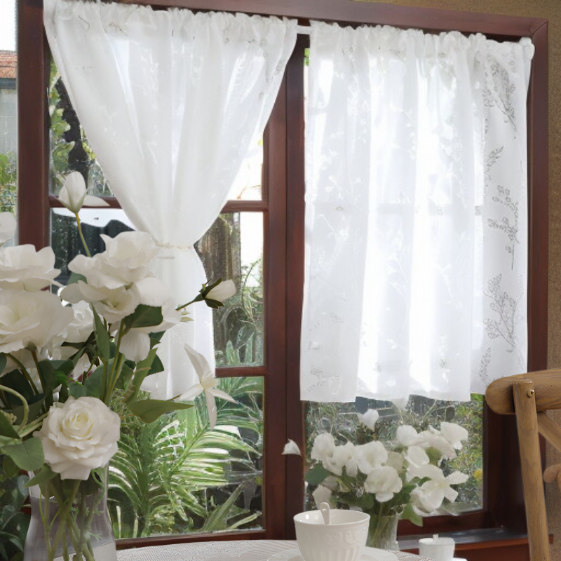 田園風アメリカンラベンダーの花のカーテン 窓のカーテン フレンチホワイトレース リビングルーム バルコニー 出窓 ドアカーテン パーティション
