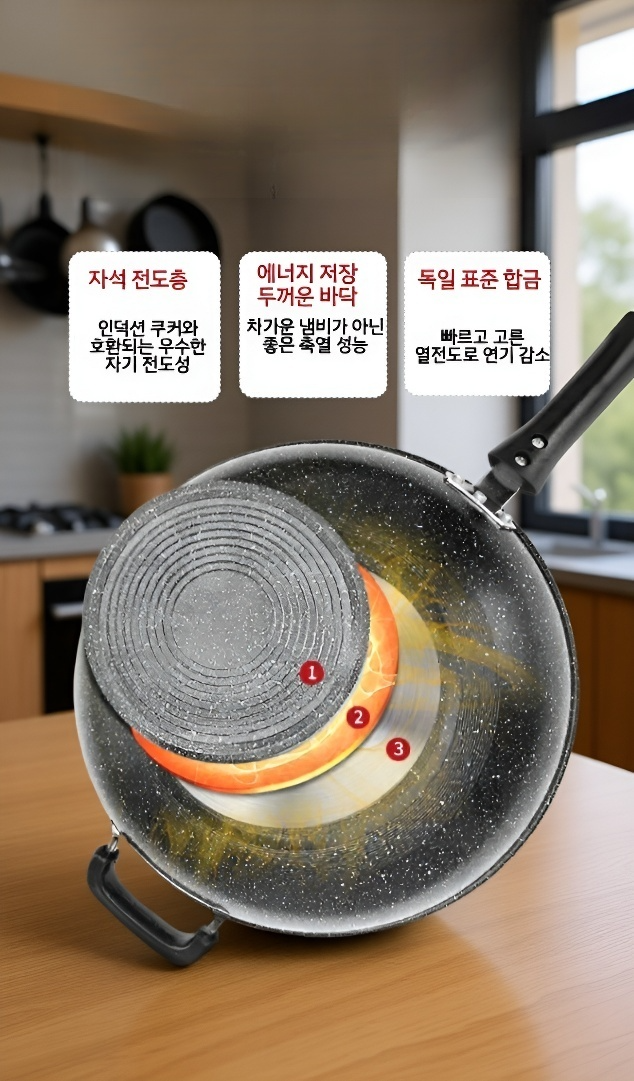 프라이팬 바닥면 내구성 강조 이미지