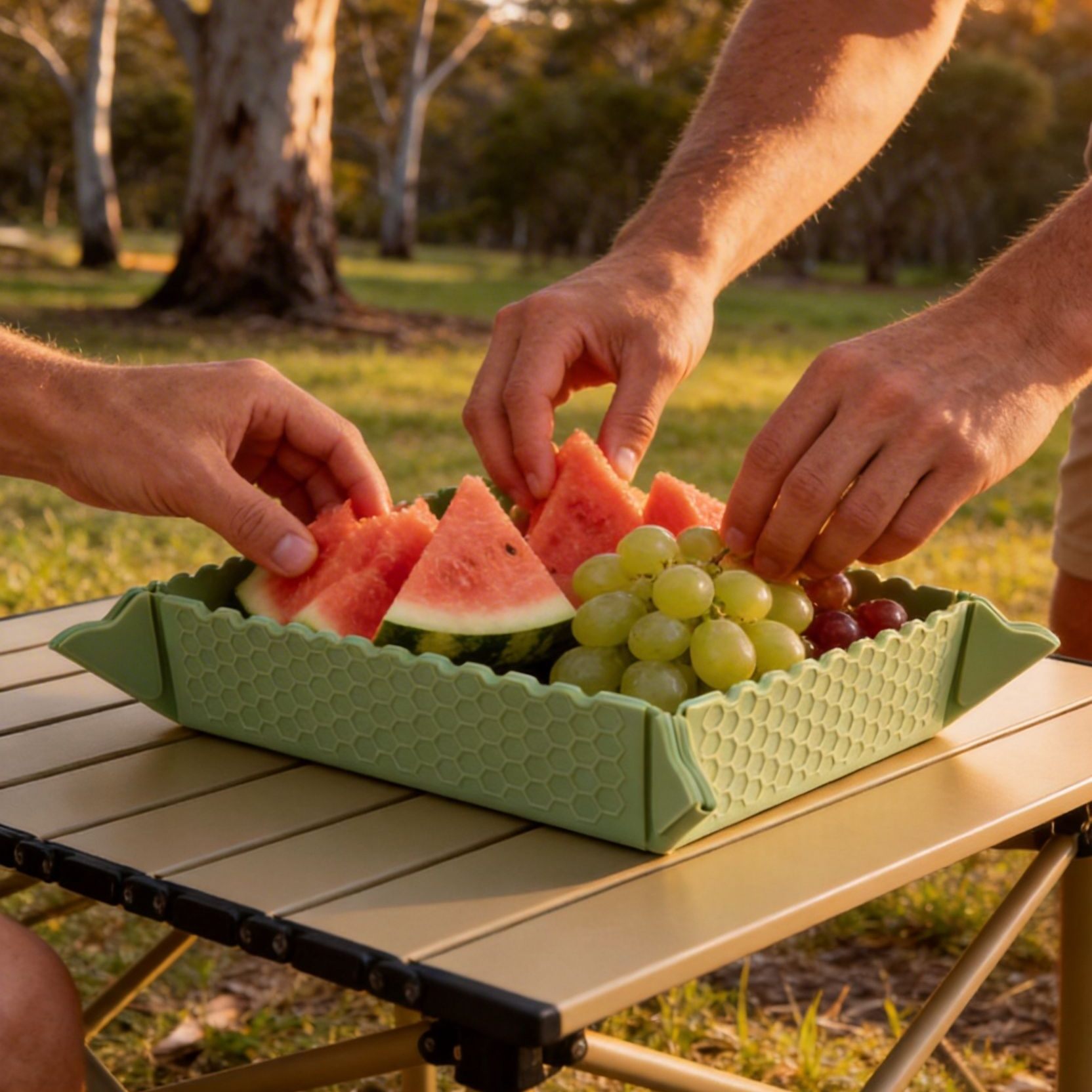 수납 트레이로 접힌 실리콘 매트
