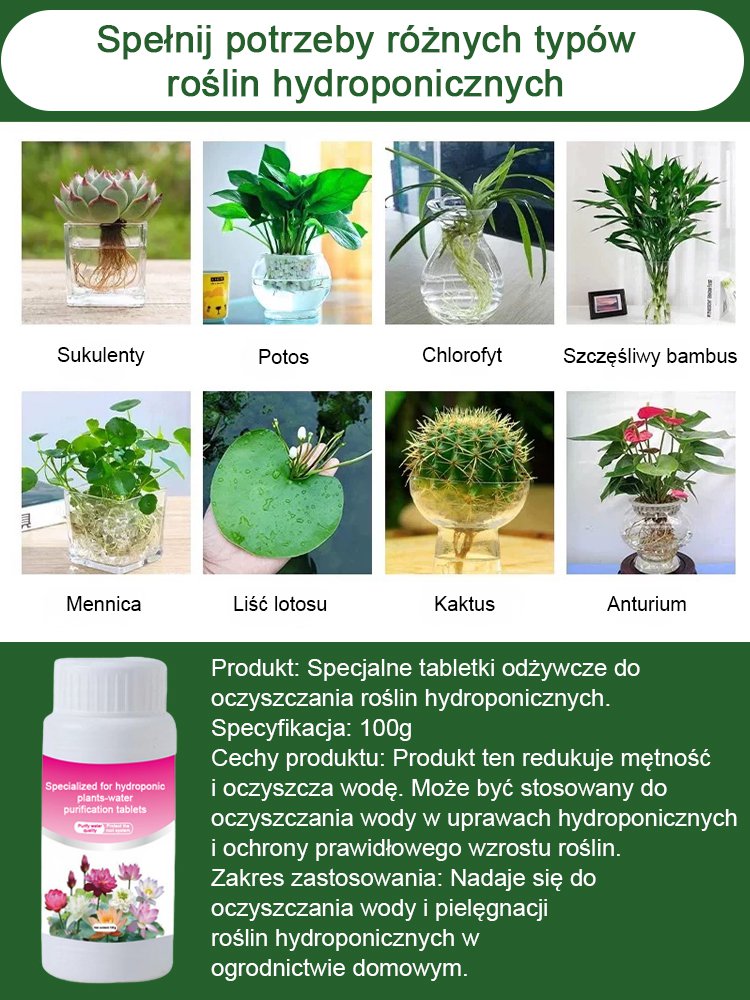 Specjalne tabletki odżywcze do hydroponicznych roślin oczyszczających
