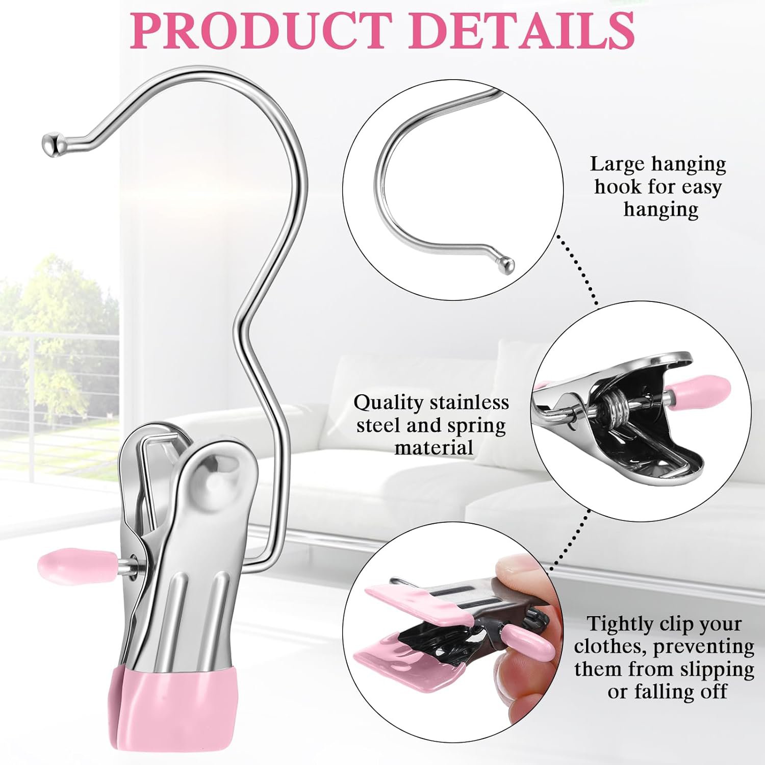 Multifunctional clip with hook, seamless stainless steel clothespin, single hook, pants rack, pants 