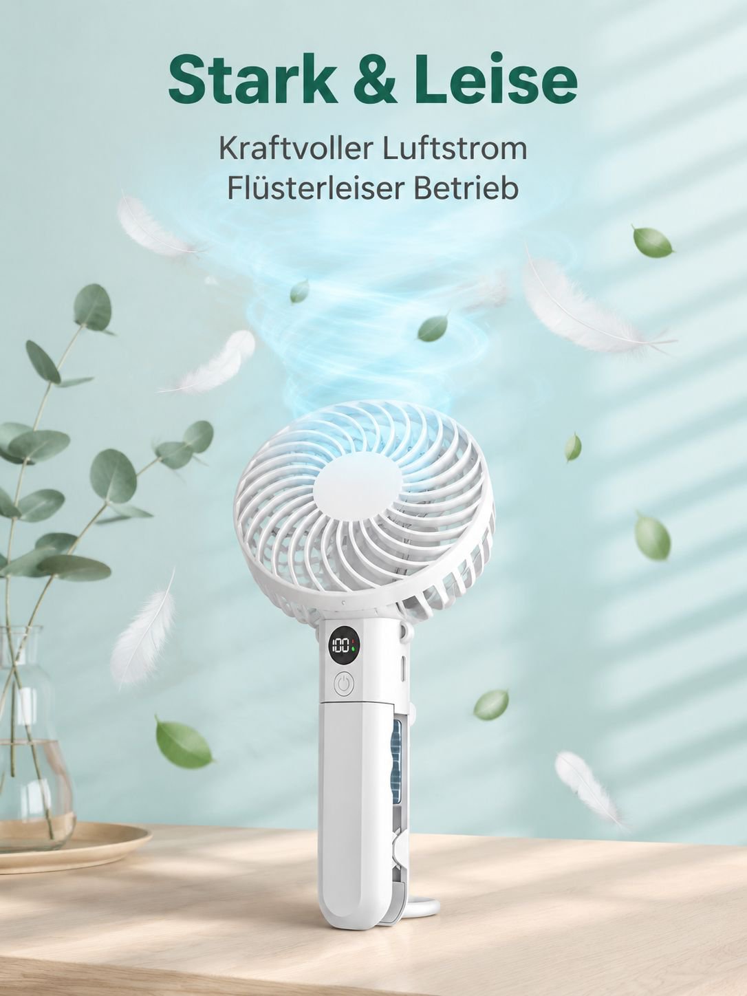 Tragbarer intelligenter Mini-Nackenventilator mit digitaler Anzeige