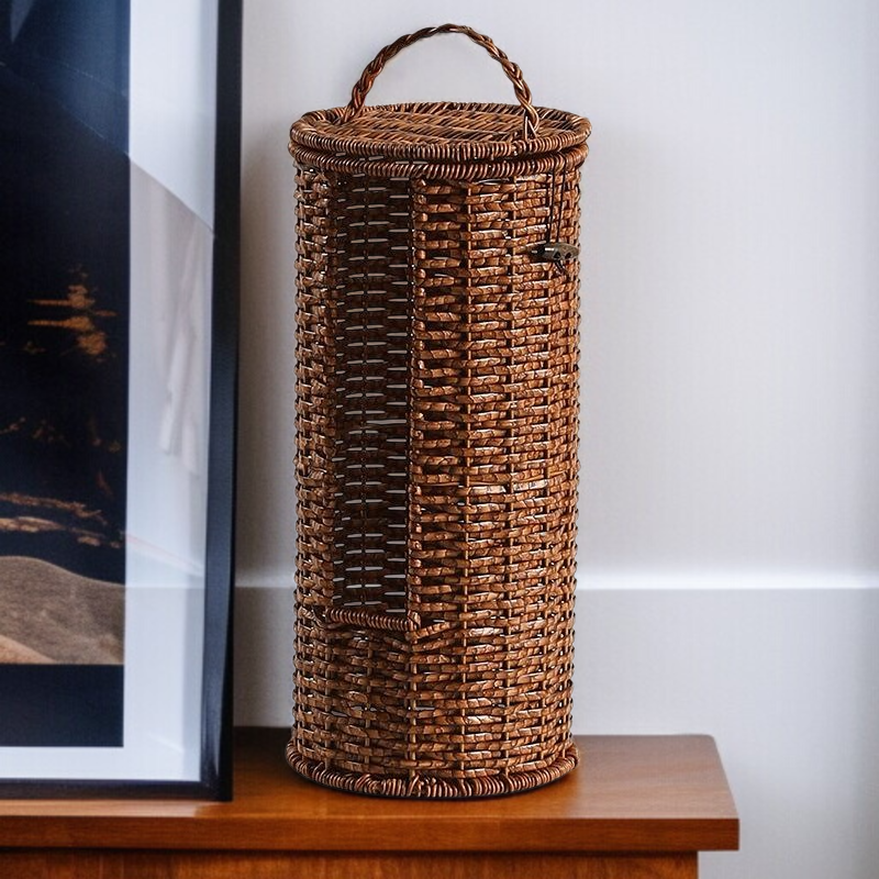 Imitation rattan round barrel with lid storage basket hotel homestay towel basket household toilet p