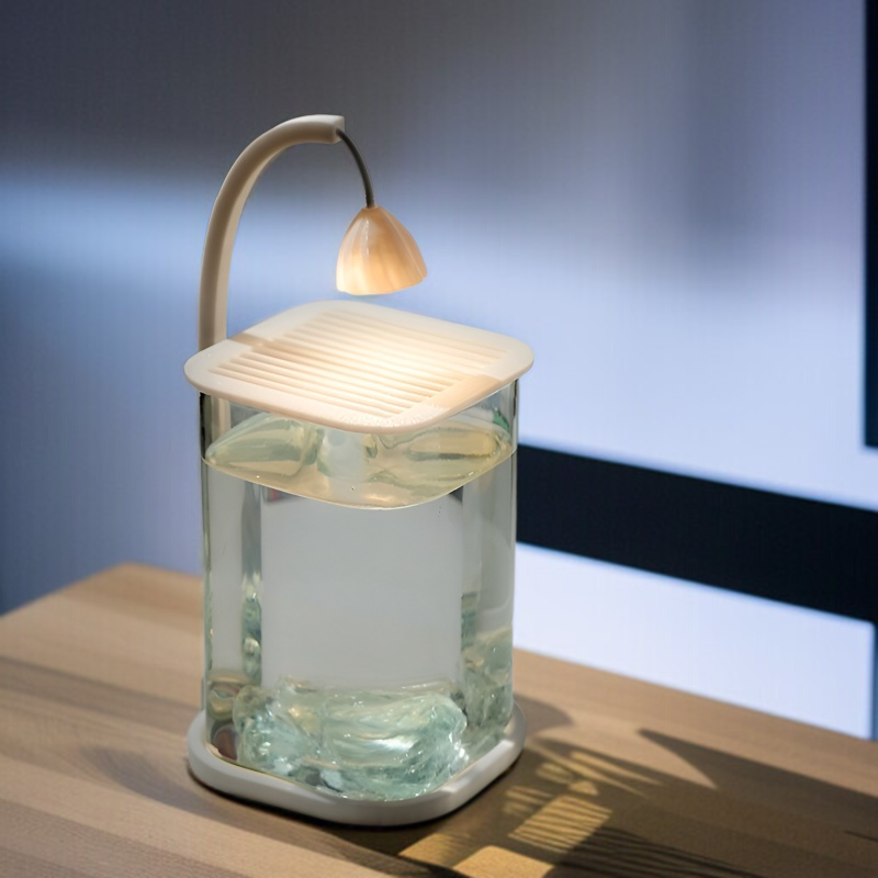 魚の水槽の闘魚、特別な魚の水槽、スーパーホワイトの小さな魚の水槽、怠惰なガラスの水槽、リビングルームの創造的なデスクトップの魚の水槽の装飾品、高級な装飾ランプ