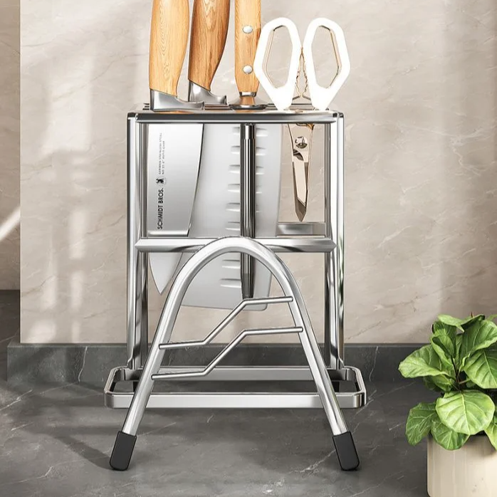 Estante de almacenamiento de acero inoxidable para cuchillos y tapas de ollas