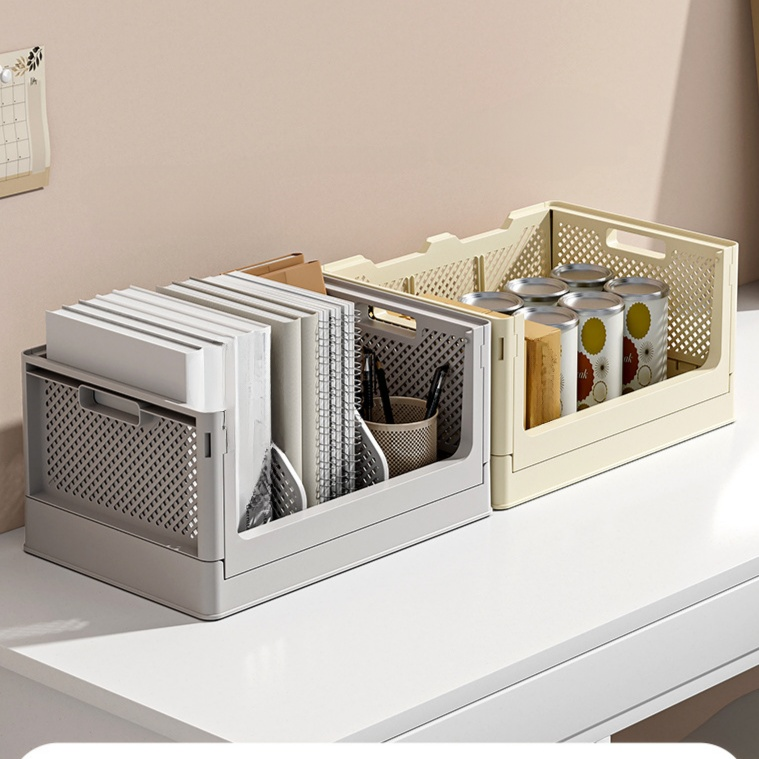 キャスター付き多機能プラスチック収納バスケット 折りたたみ式デスク整理ボックス