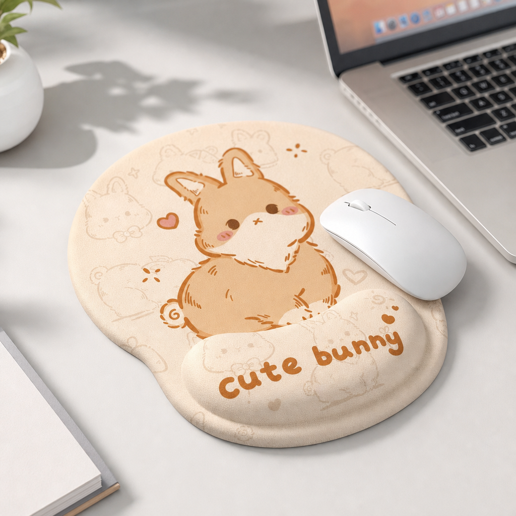 Cute Bunny Mouse Pad with Wrist Rest Cartoon Desk Mat for Girls