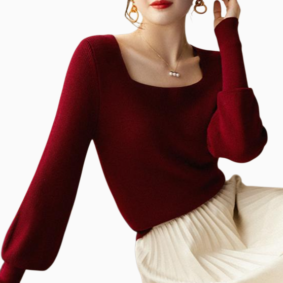 ジャンパー女性気質ニットボトムシャツスクエアネックランタンスリーブニットウェアエレガントなインナートップス