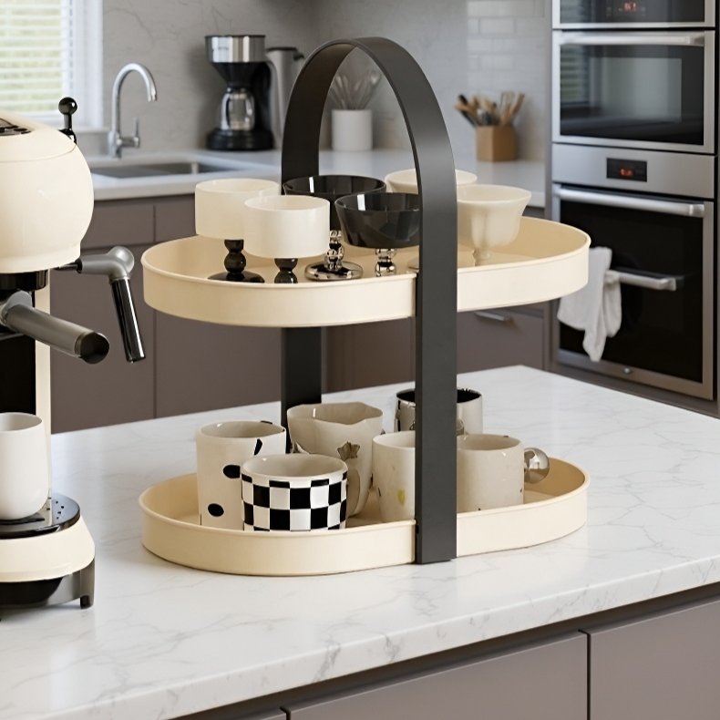 Vícevrstvý stojan na čajové šálky na stůl bez vrtání s ochranou proti prachu
