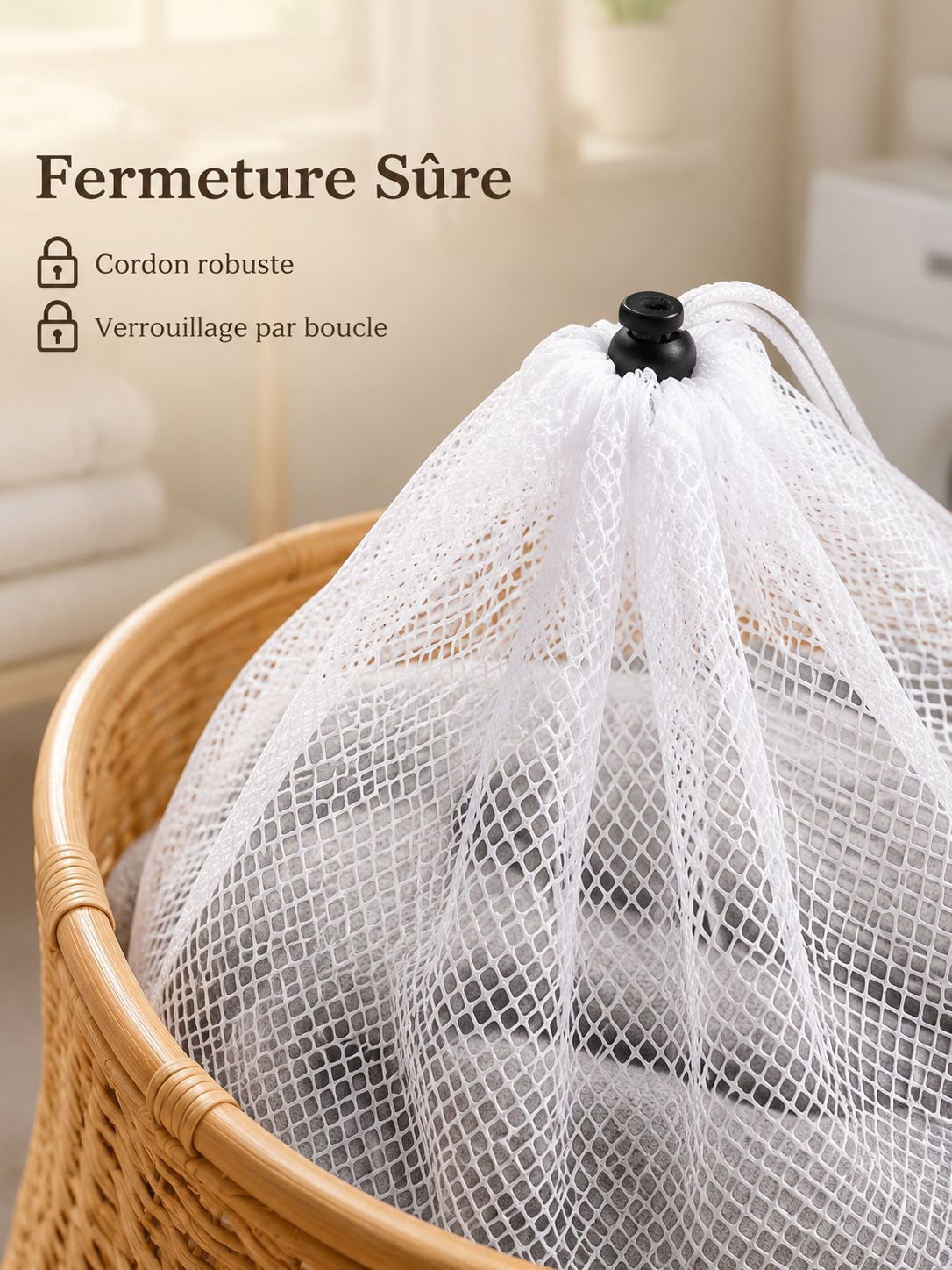 Ensemble de 4 sacs à linge renforcés anti-déformation, filet fin et épais à cordon