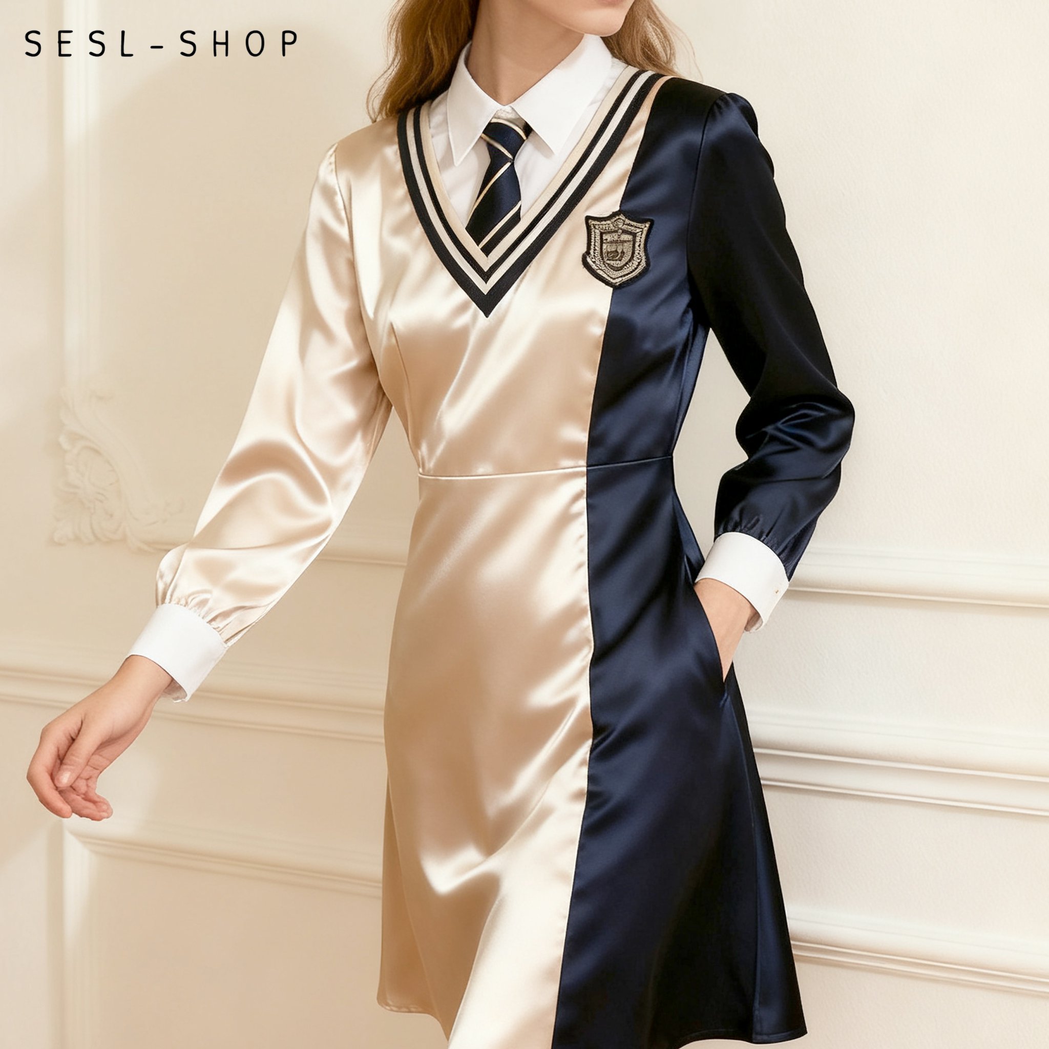 ชุดเดรสผ้าซาตินฝรั่งเศส