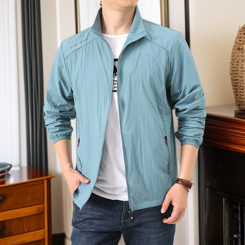 夏の屋外アイスシルク速乾日焼け止め服 薄手ジャケット スタンドカラー サンウェア 通気性アウター メンズ アウトドア サンウェア