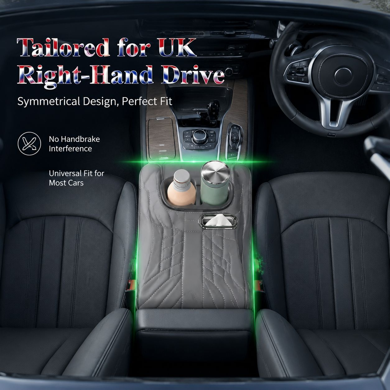 Car Armrest Cushion with Tissue Dispenser and Cup Holder Interior Upgrade Accessory