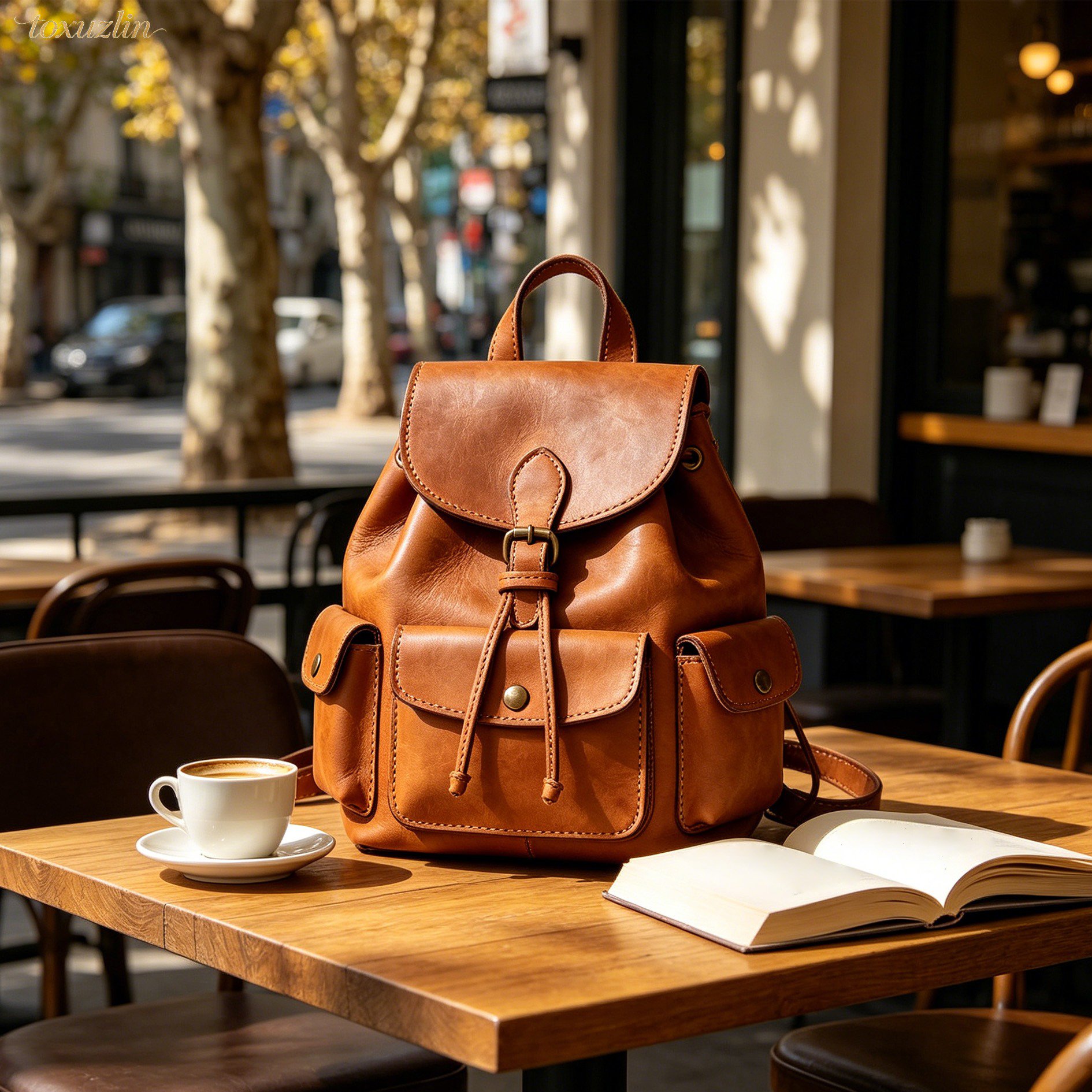 Détail du cuir de haute qualité du sac à dos