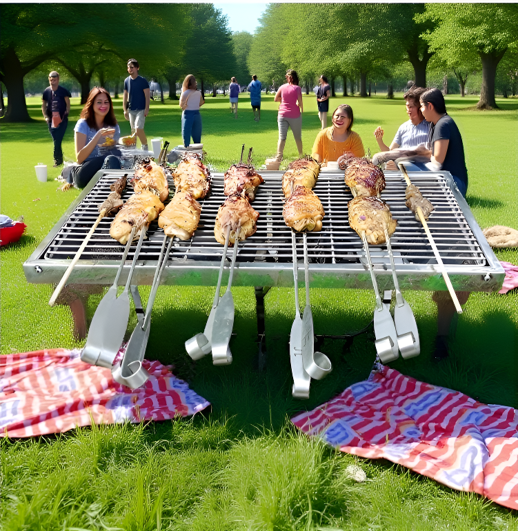 バーベキューグリルで焼かれる食材
