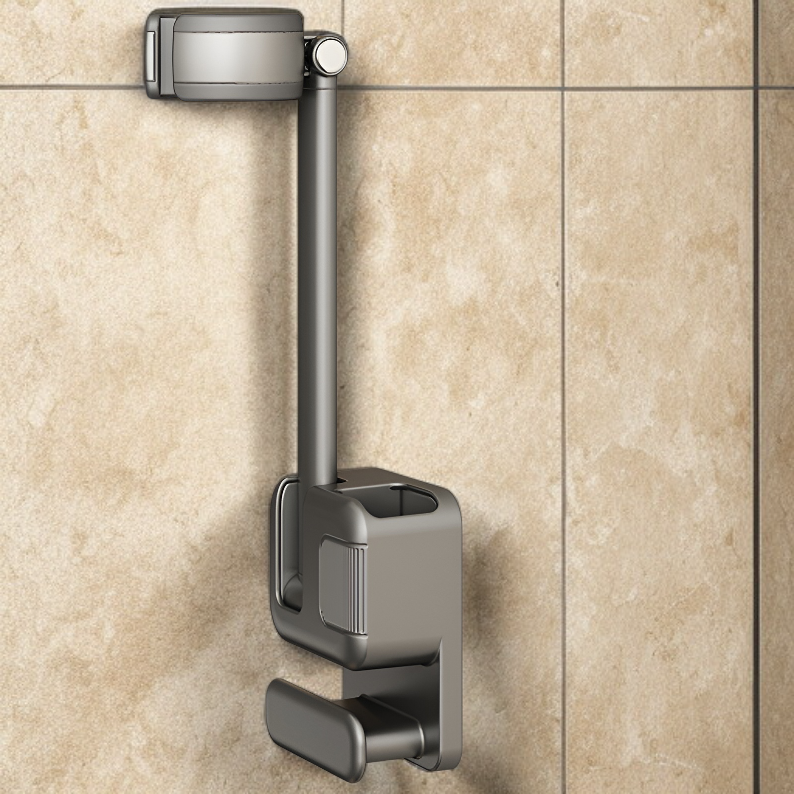 Hair dryer and styling tools organized on rack