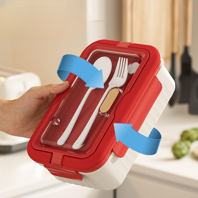 Glass lunch box with lid for storing cutlery