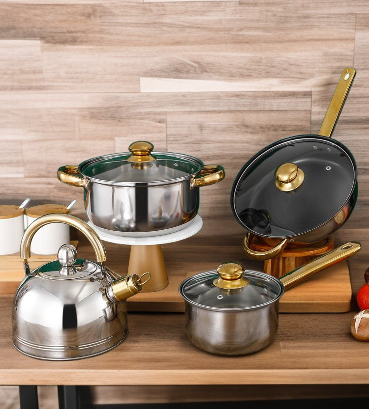 Nonstick gold stainless steel frying pan included in set