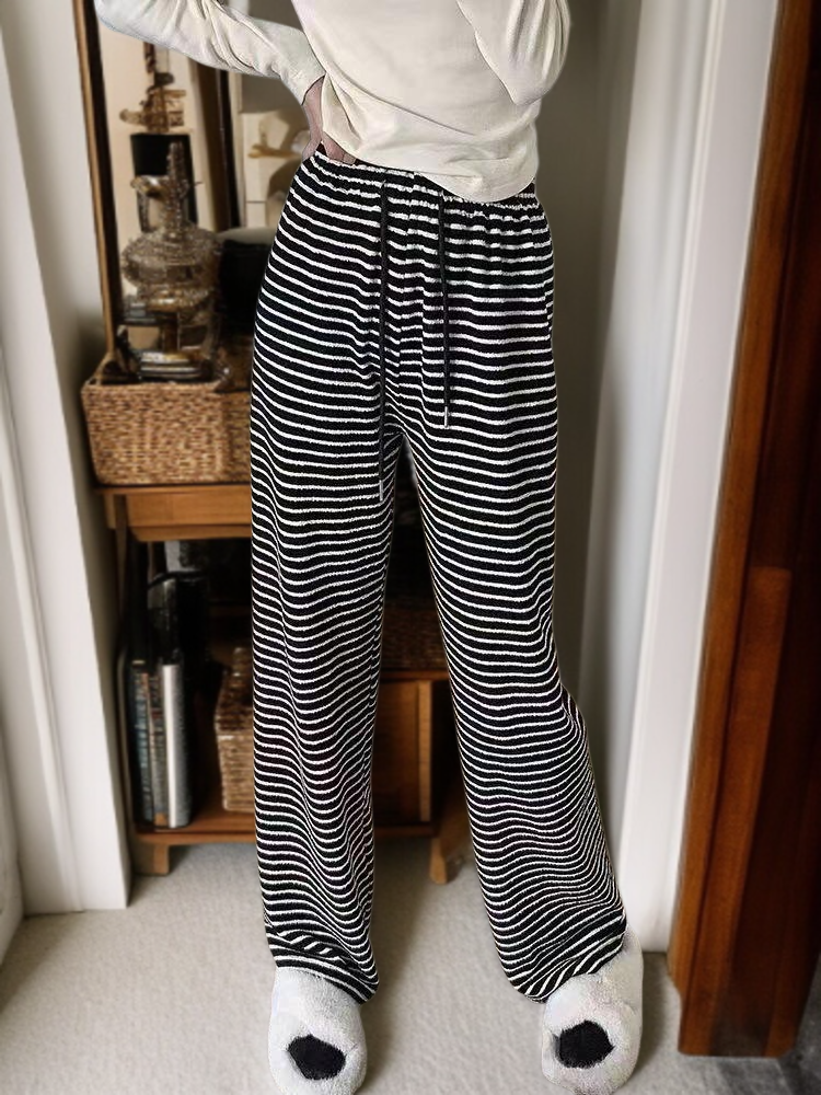 와이드 하이웨스트 슬랙스  와이드 팬츠 여 캐주얼 팬츠 봄 블랙 화이트 스트라이프 와이드 팬츠