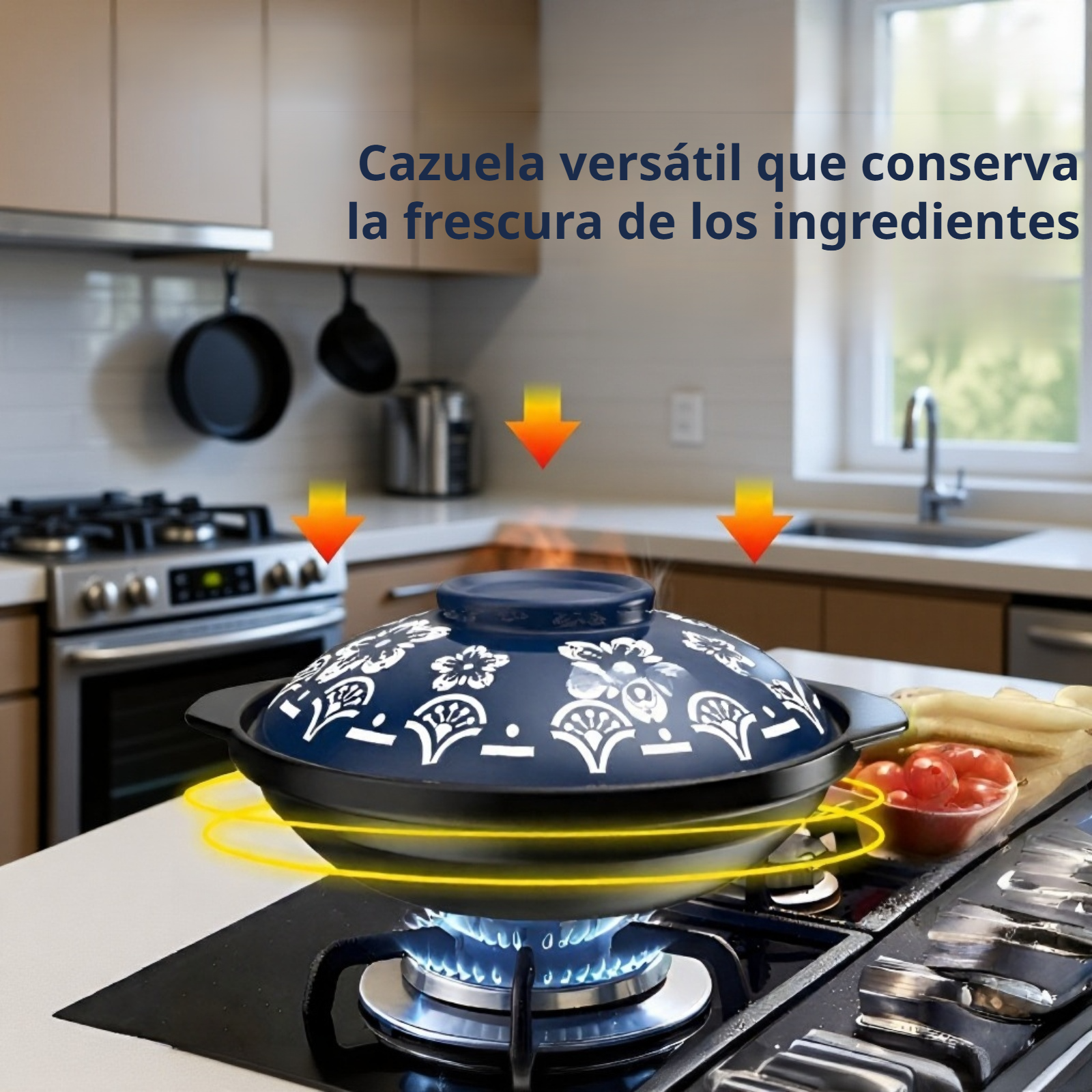 Detalle del diseño de flor de ciruelo en cazuela de cerámica