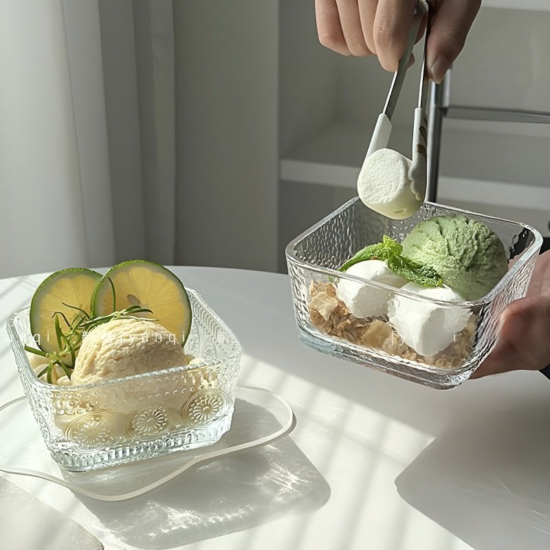 家庭用小型四角ガラスシリアルボウル デザート・フルーツボウル