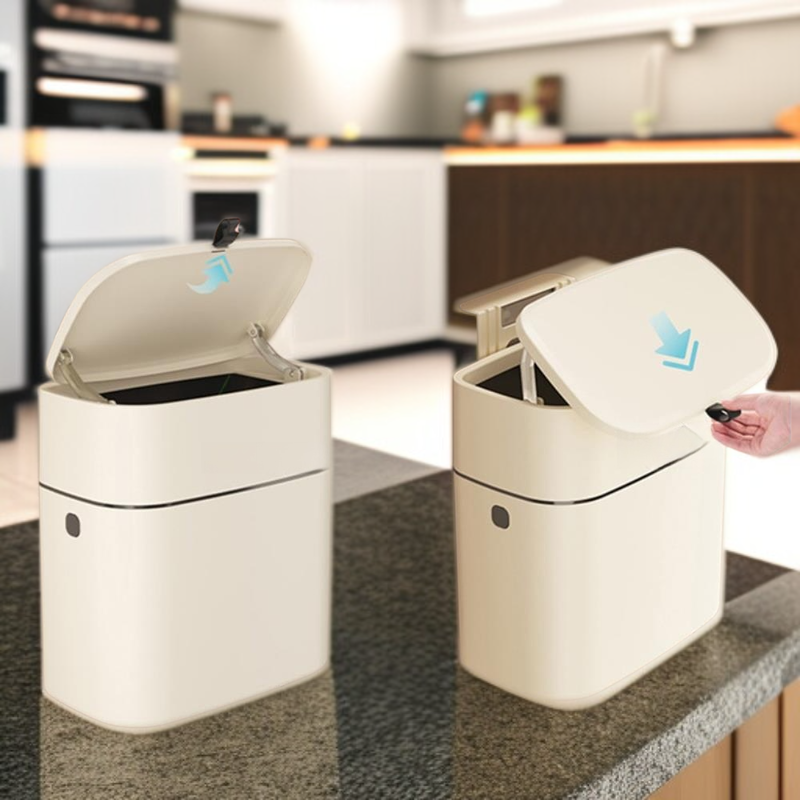 Cubo de basura inteligente con sensor, para cocina, encimera, puerta de gabinete, con tapa