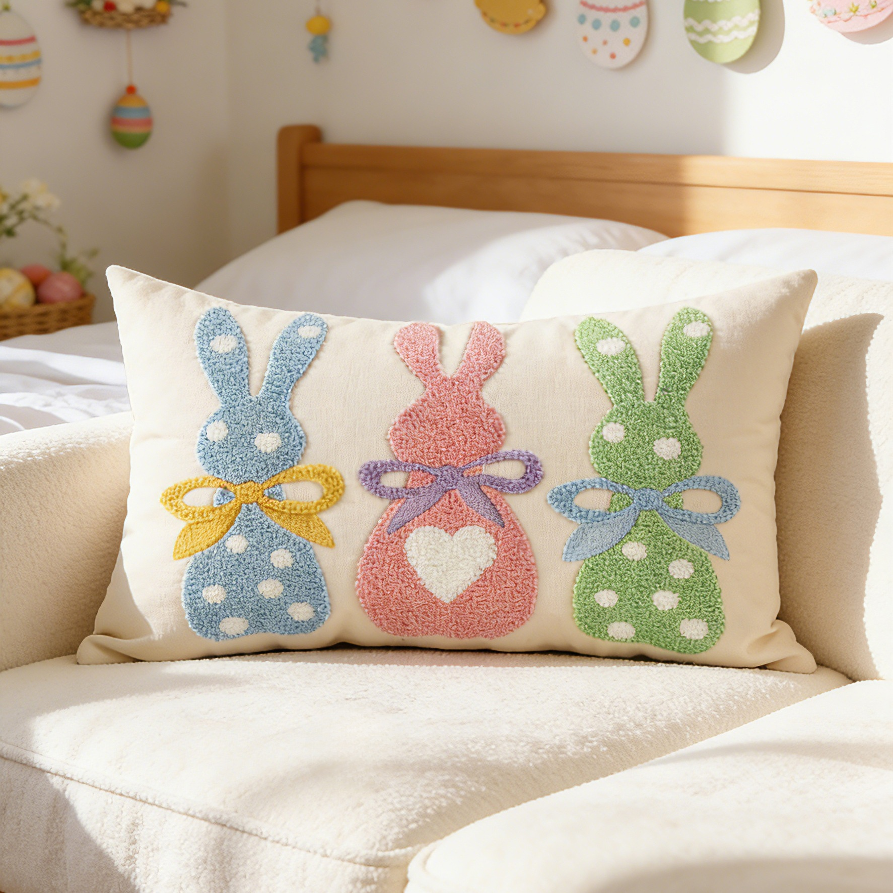 春季花園戶外棉麻刺繡抱枕套
