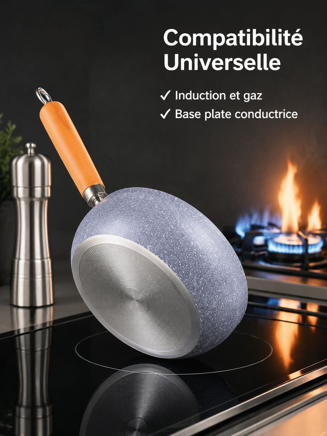 Poêle à frire antiadhésive effet marbre, multifonction pour la maison