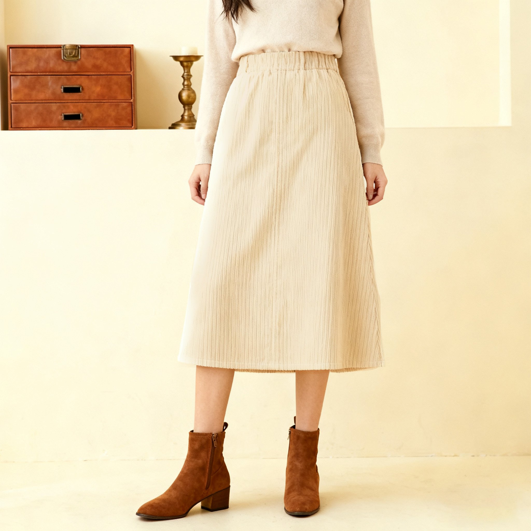 카키색 니트 스커트