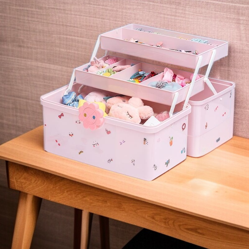 Pink multi-layer hair accessory storage box