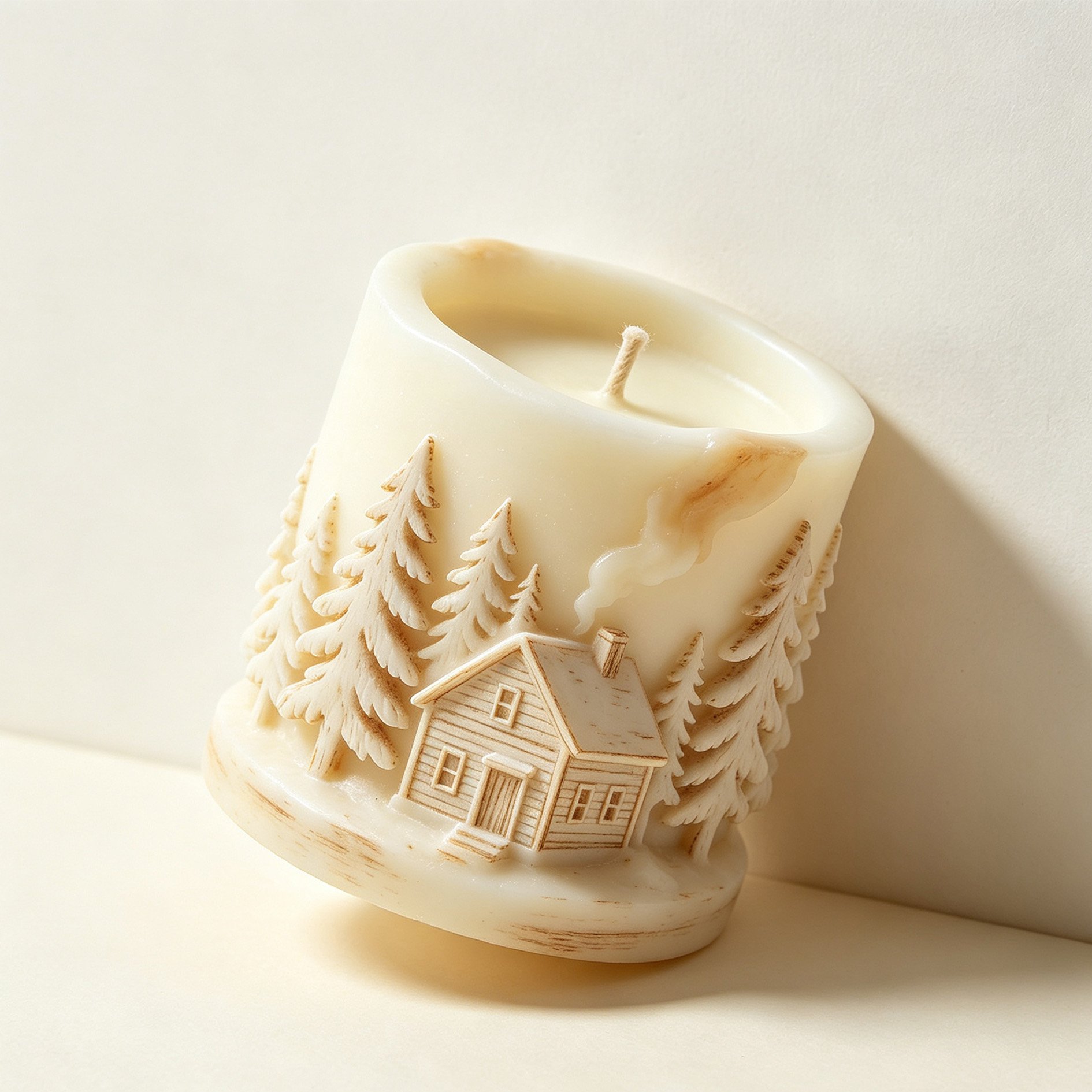 Handcrafted wood cabin candle and incense set