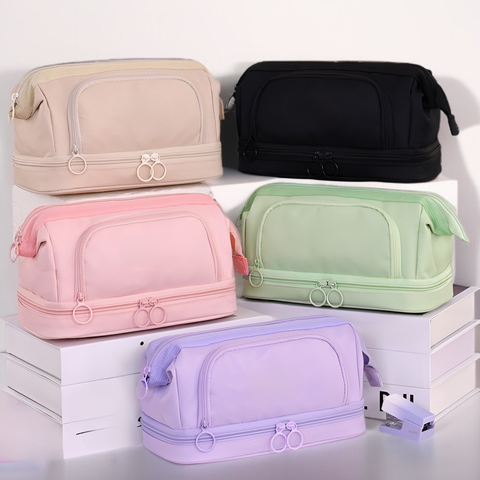 Portable double layer pencil holder for travel